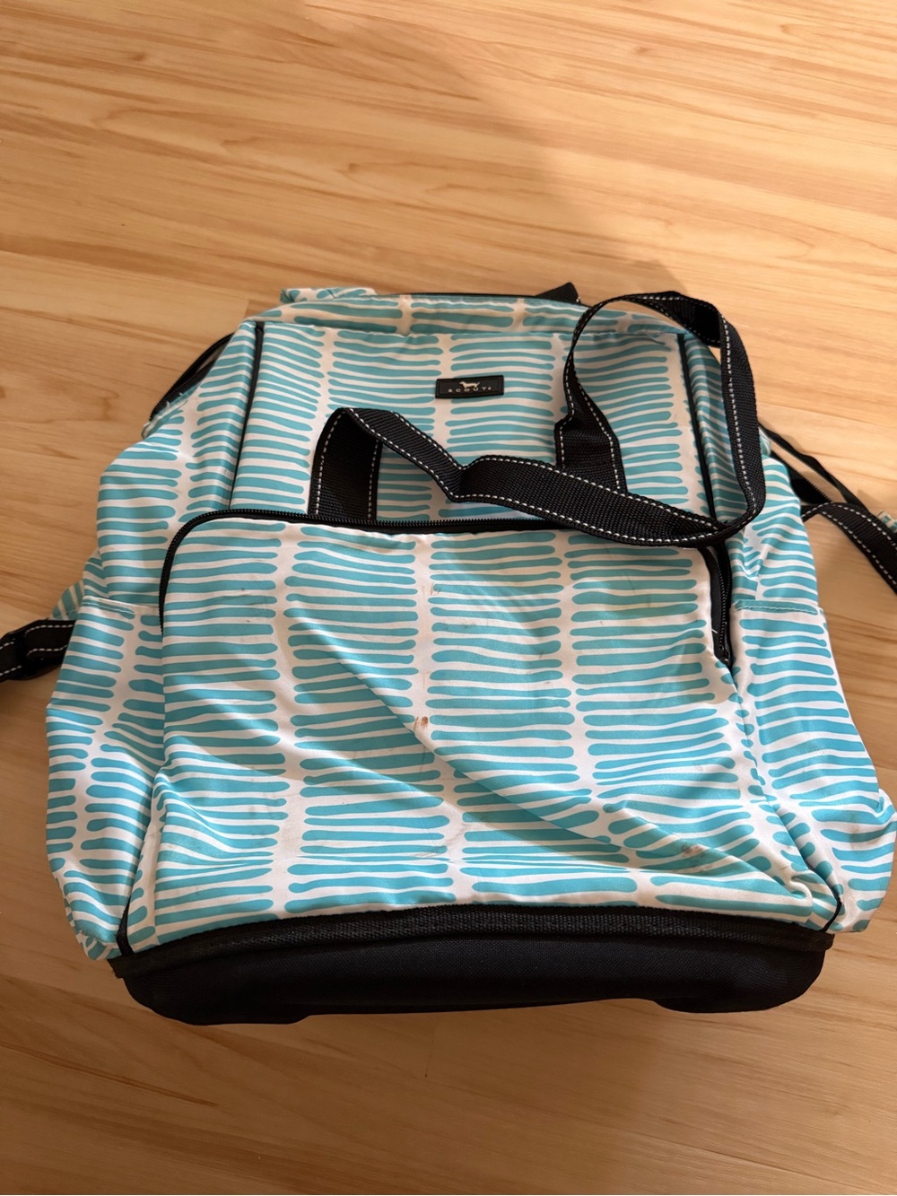 Scout Turquoise White Patterned Backpack with Black Trim